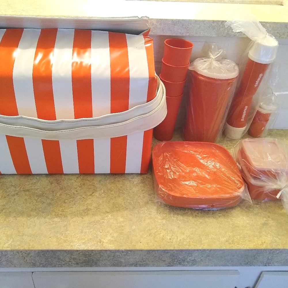 Vintage Picnic Cooler with Tupperware
